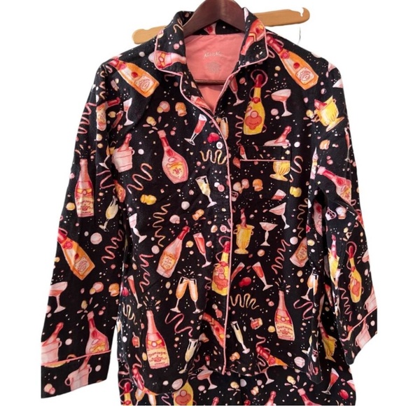 Nick & Nora vintage pink champagne flannel pajama lounge set - Picture 2 of 6